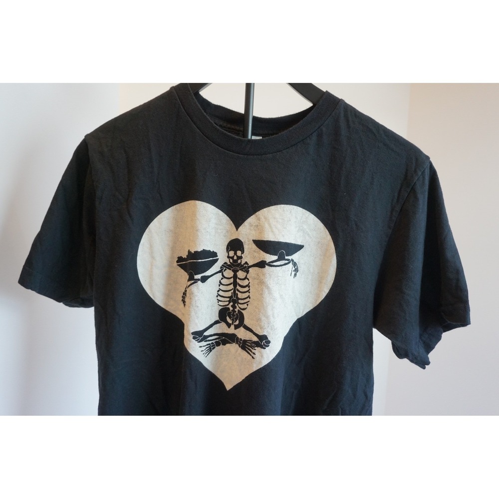 American Apparel Mens Black Skeleton Heart Graphic Tee Shirt Size M Made in USA